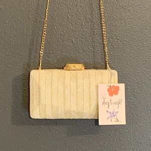 Cream Textured Clutch with Gold Chain